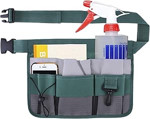 Geboor Gardening Tool Waist Bag Belt Heavy Duty Oxford Tool Apron with 7 Pockets of Different Sizes and Depth (Green)
