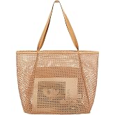 Fammart Large Mesh Beach Bag for Women, Oversized Beach tote Swim Pool Bag | Zipper Pocket, Sandproof, Quick-dry, Foldable Mesh Bag - Laundry, Shopping, Travel Vacation, Lake, Camping, Cruise Essentials