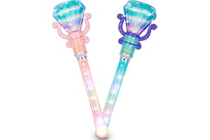 ArtCreativity Light Up Princess Wands for Kids (Set of 2) - Pink and Blue Fairy Wands with Spinning LEDs, Batteries Included - Light Up Wand for Girls and Boys, Perfect Pretend Play Toys