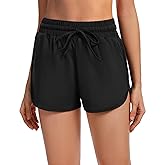 OBFUN Women's Athletic Shorts High Waisted Running Workout Black Sporty Spandex Dolphin Shorts for Gym Yoga Pockets 2.5"