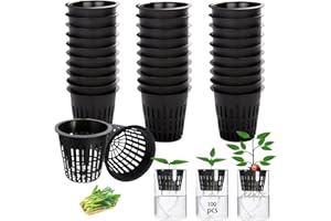 Naturezhen 100 Pack Garden Slotted Mesh Net Cups, 2" Round Hydroponic Net Pots Cups, Wide Lip Bucket Basket for Hydroponics f
