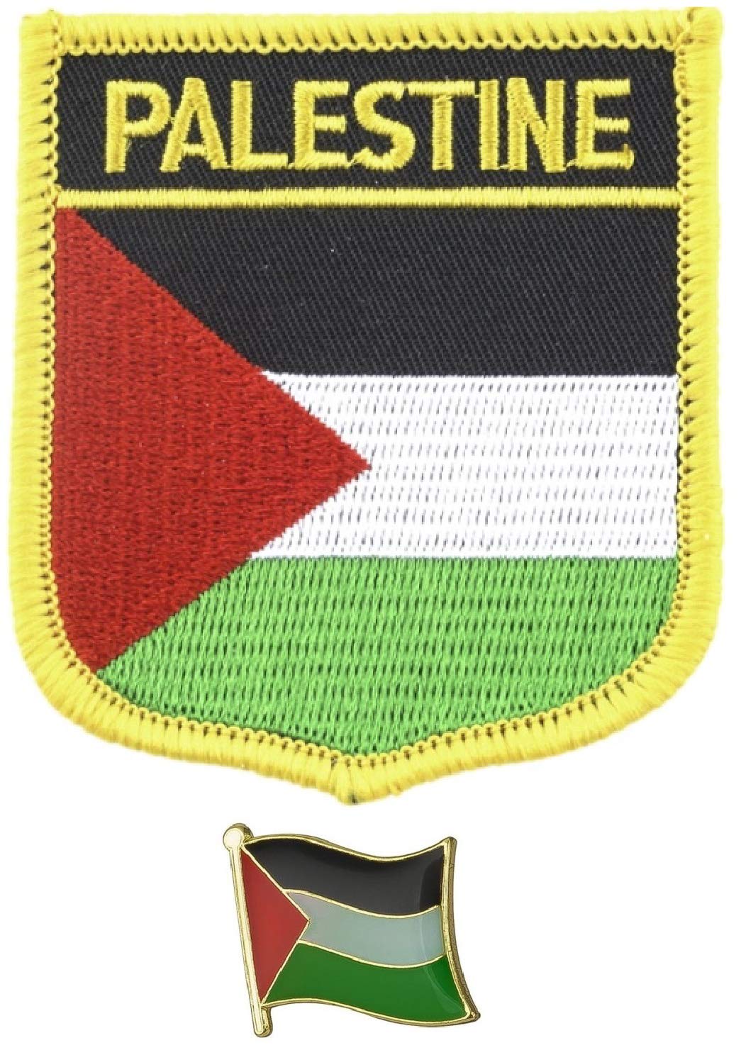 Flag of Palestine Embroidered sew on Iron on Patch with Enamel Metal pin Badge