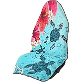 Baxinh Sea Turtle Print Car Seat Cover for Women, Hawaii Hibiscus Waterproof Towel Car Seat Cover, Non Slip Car Seat Protector Fits for Car SUV Sedan Truck