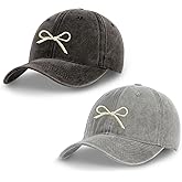 ANLIOTO 2 Pack Bow Baseball Caps for Women Men, Cute Adjustable Washed Sun Hats for Outdoor Running Golf Black