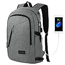 Business Laptop Backpack, Travel College School Computer Bag with USB Charging Port&Headphone Interface, Durable Water Resistant Bookbag for Boys Girls Women Men, Fits 15.6 Inch Laptop Notebook(Gray)