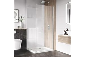 BOUGAINORA 34" W x 74" H Shower Glass Panel, Frameless Fixed Shower Screen with 5/16" (8mm) Clear Tempered Glass, 20mm Adjustable Width, Nano Coating (Chrome, 34" W x 74" H)