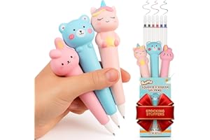 BUNMO Stocking Stuffers for Kids - Cute Pens 3 Pack - Tween Girls Gifts - 6 Refills Included - Squishy Fun Pens for Kids - Squishy Kawaii Animals for Stationery - Girls Stocking Stuffers