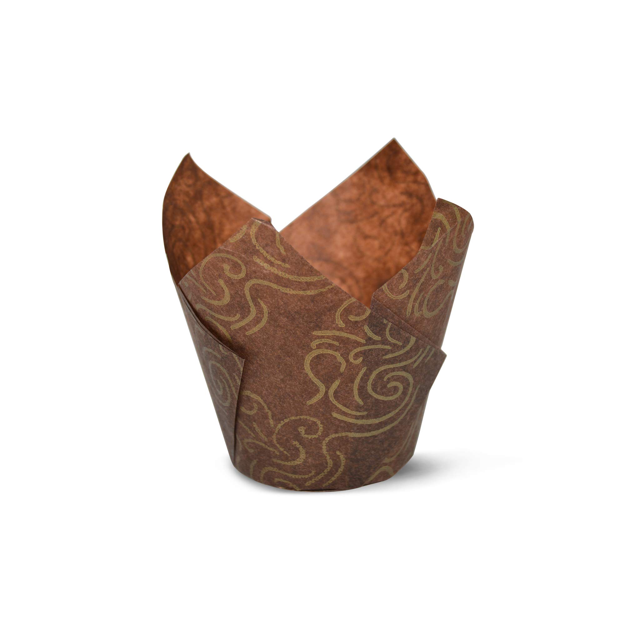 Brown Gold Swirl Tulip Baking Cups Cupcake Liners Muffin Liners Greaseproof Paper 100