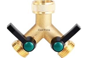 ZAAKWANG Hose Splitter, 3/4 Inch Garden Faucet Splitter, Hose Pipe Fitting Splitter Bib Connector with On/Off Valve and Comfort Extension Handle, Heavy Duty Solid Brass 2 Way Splitter