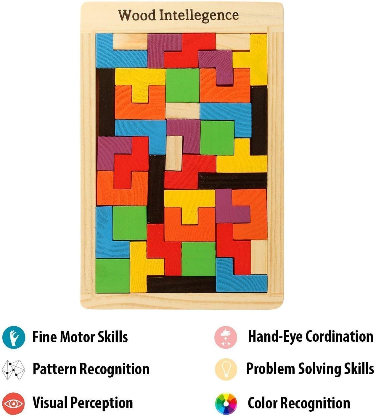 Sajani Wood Intelligence Brain Games Building Blocks 40 Pcs Educational Toy, Childrens Puzzle Board Game for Ages 3 + Boys Girls