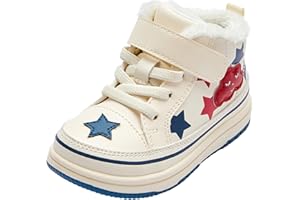 Balabala Toddler Girl's High-Top Sneakers, Winter Warm Hook & Loop Fashion Toddler Shoes with Heart Design