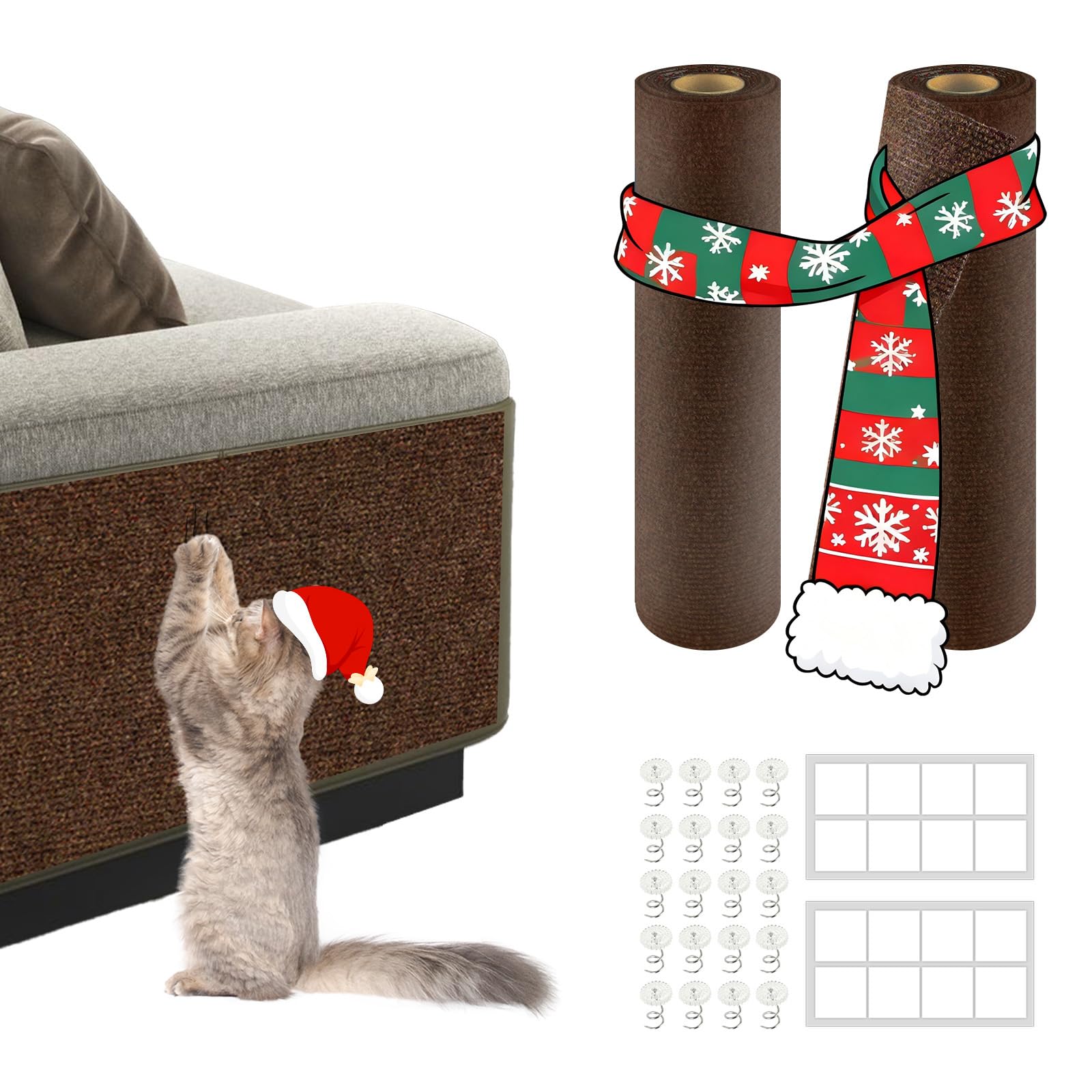 Photo 1 of 2Pack Total 78.7"x15.8" Cat Scratch Mat for Cat Couch Furniture and Wall Protector | Trimmable Self-Adhesive Carpet Climb Cat Scratcher for Covering Cat Tower and Replacement Pads (Brown)