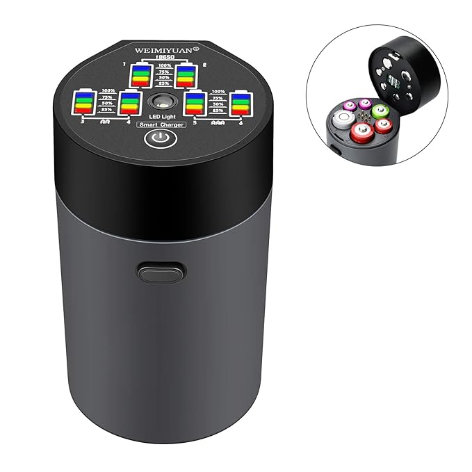 18650 Battery Charger Smart 6 Slot Automatic LED Display Rechargeable Batteries Charger fits 1.2V Ni-MH Ni-Cd AA AAA 3.7V Li-ion 18650 14500 10440 Fire Prevention Material