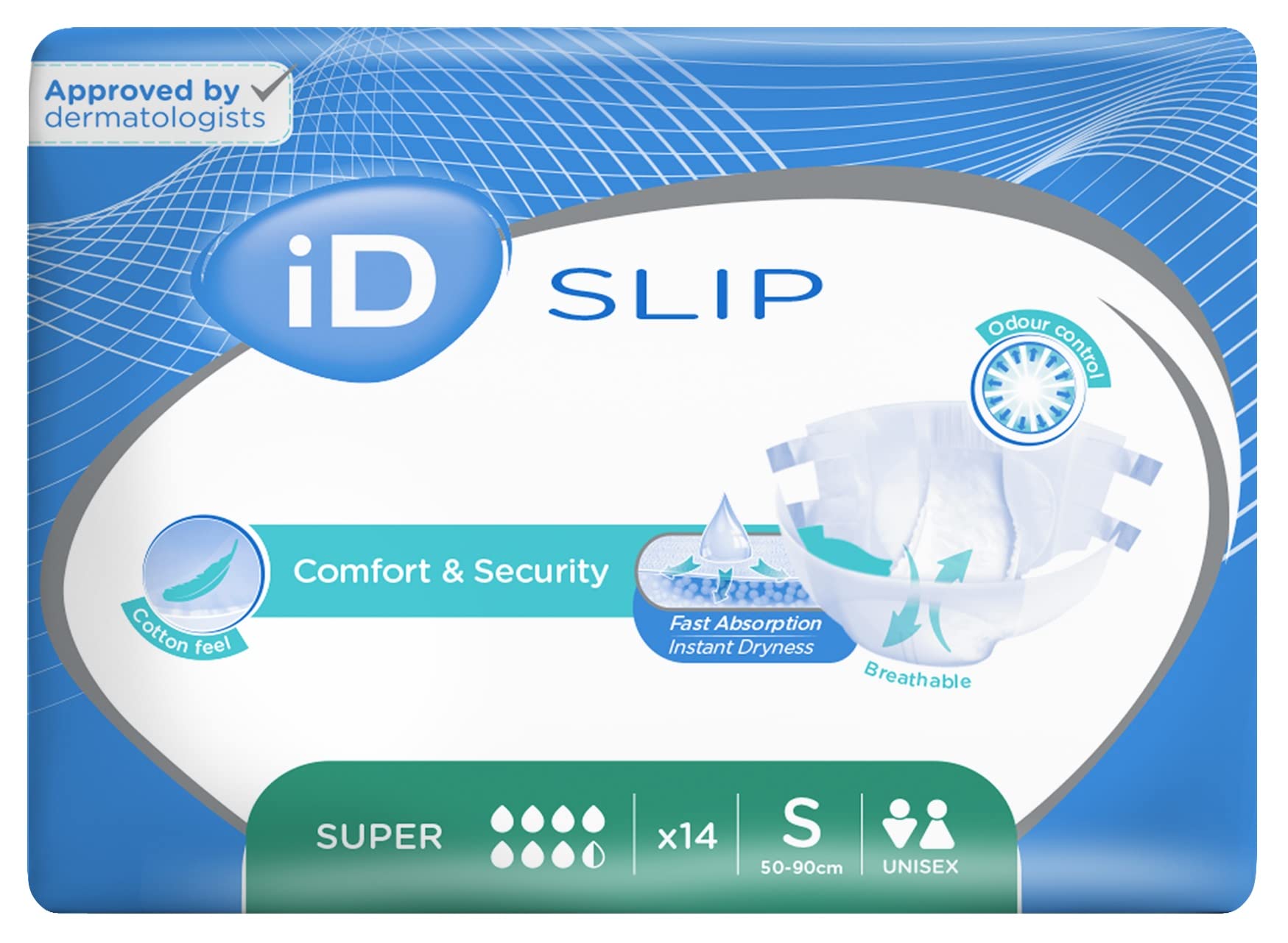 ID Expert Incontinence Brief Pads, Fast Absorbing Disposable Briefs for Men and Women, Super, Heavy Absorption, Size Small 50-90 cm, Pack of 14