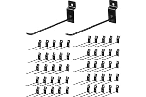 HOFURME 50 Pcs Ferraycle Slatwall Hooks 6/8 Inch Slatwall Accessories Slat Wall Shelf Brackets Slat Wall Hanging Panel Hook Heavy Duty Pegboard Gridwall Display(Black)