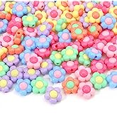 200 PCS Large Size Flower Beads 16mm Mutilcolor Acrylic Flowers Bracelet Bead Rainbow Sun Flower Beads for Jewelry Making Handmade DIY Bracelet Necklace Charms Keychain Craft