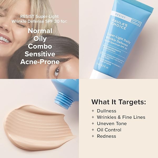 PAULA’S CHOICE RESIST SUPER-LIGHT DAILY WRINKLE DEFENSE SPF 30 MATTE TINTED FACE MOISTURIZER WITH UVA & UVB PROTECTION, ANTI-AGING SUNSCREEN FOR OILY SKIN, TRAVEL SIZE