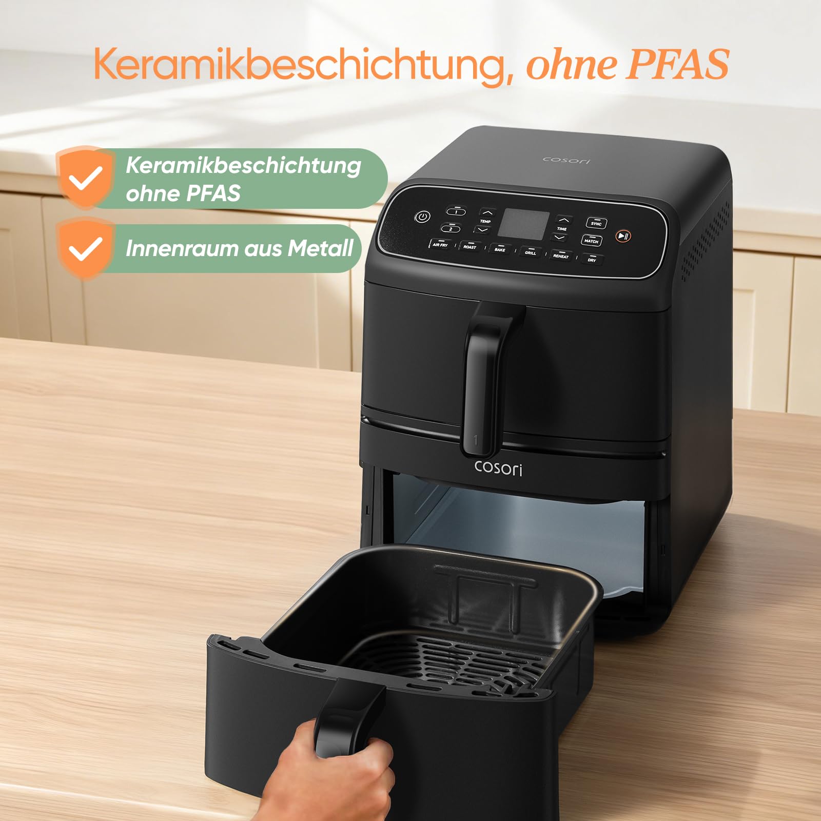COSORI Airfryer | Turbo Tower Compact | Heißluftfritteuse 2 Kammern Keramikbeschichtung | 8,6L Double Stack mit mehreren Lüfterstufen | 2700W| Schwarz | DC861 2