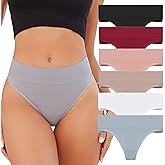 VKME 6 Pack Women Underwear Mid Waist Stretch Briefs Thong Shapewear Panty Soft Underpants Ladies Full Coverage Panties