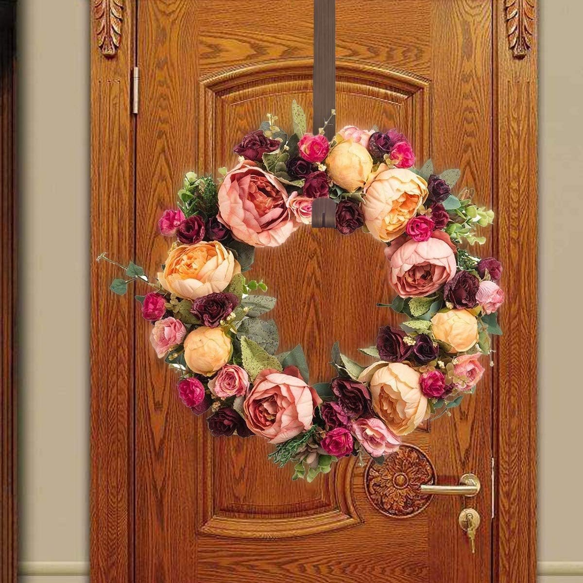 GameXcel 12" Wreath Hanger for Front Door - Large Wreath Metal Hook for Christmas Wreath Over The Door Hanger Bronze: Home & Kitchen