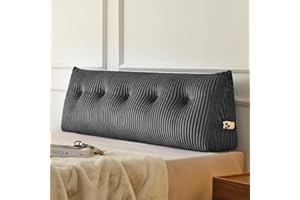 Z-hom Queen Headboard Pillow, Triangular Wedge Reading Pillow for Bed or Sofa, Ergonomic Backrest Cushion for Sitting Up, Reading or Relaxing, with Side Pocket，Removable Washable Cover,Grey