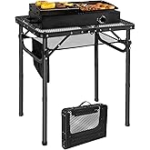REDCAMP Folding Grill Table, Lightweight Height Adjustable Aluminum Table with Mesh Desktop and Mesh Bag for Outdoor Camping 