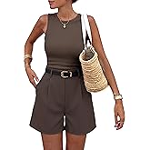BTFBM 2 Piece Sets for Women Summer 2026 Sleeveless Matching Short Sets Tank Crew Neck Airport Travel Outfits Pockets