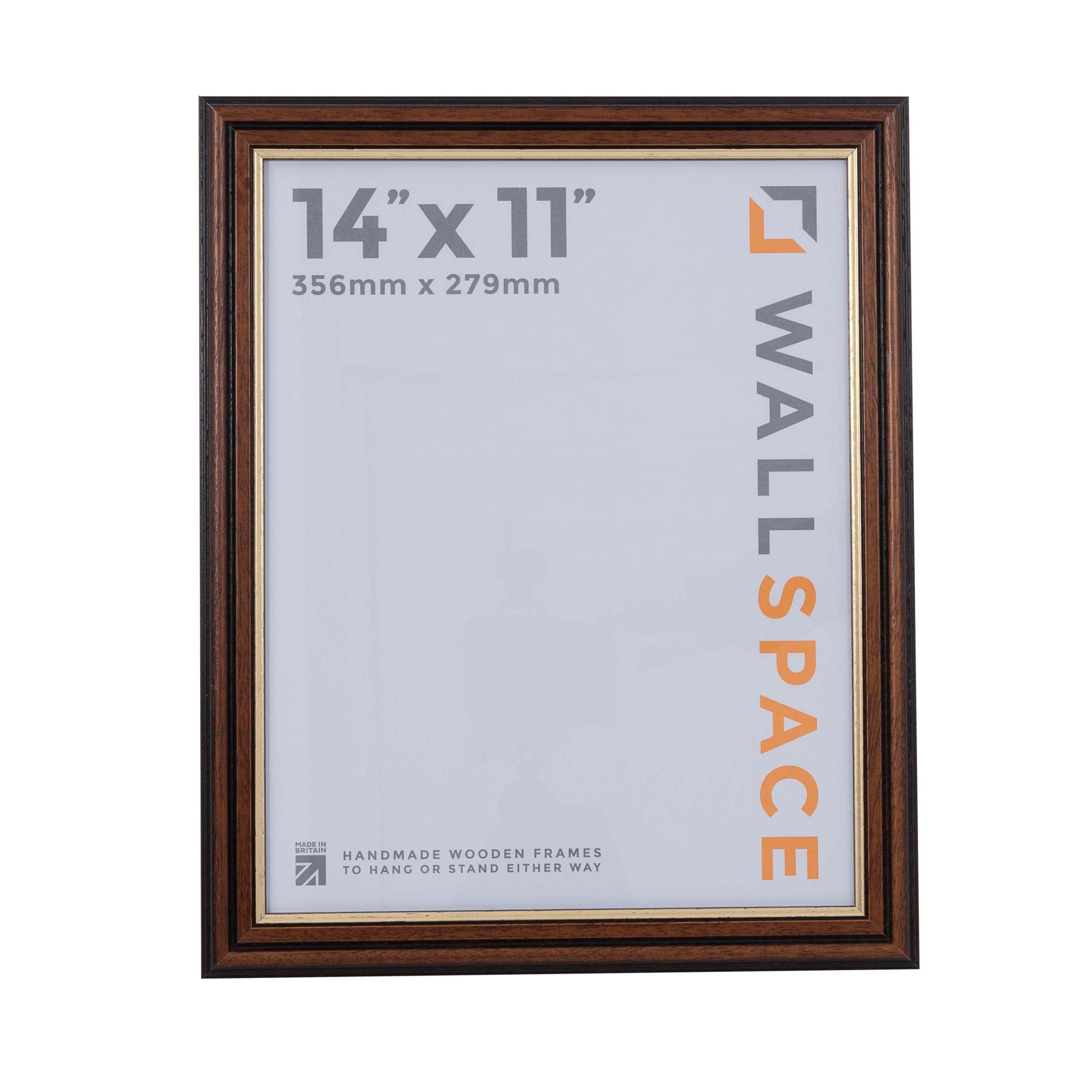 Wall Space 14x11 Brown Frame with Gold Inset | Traditional Mahogany Photo Frame with Real Glass | Dark Wood and Gold Design — image 1