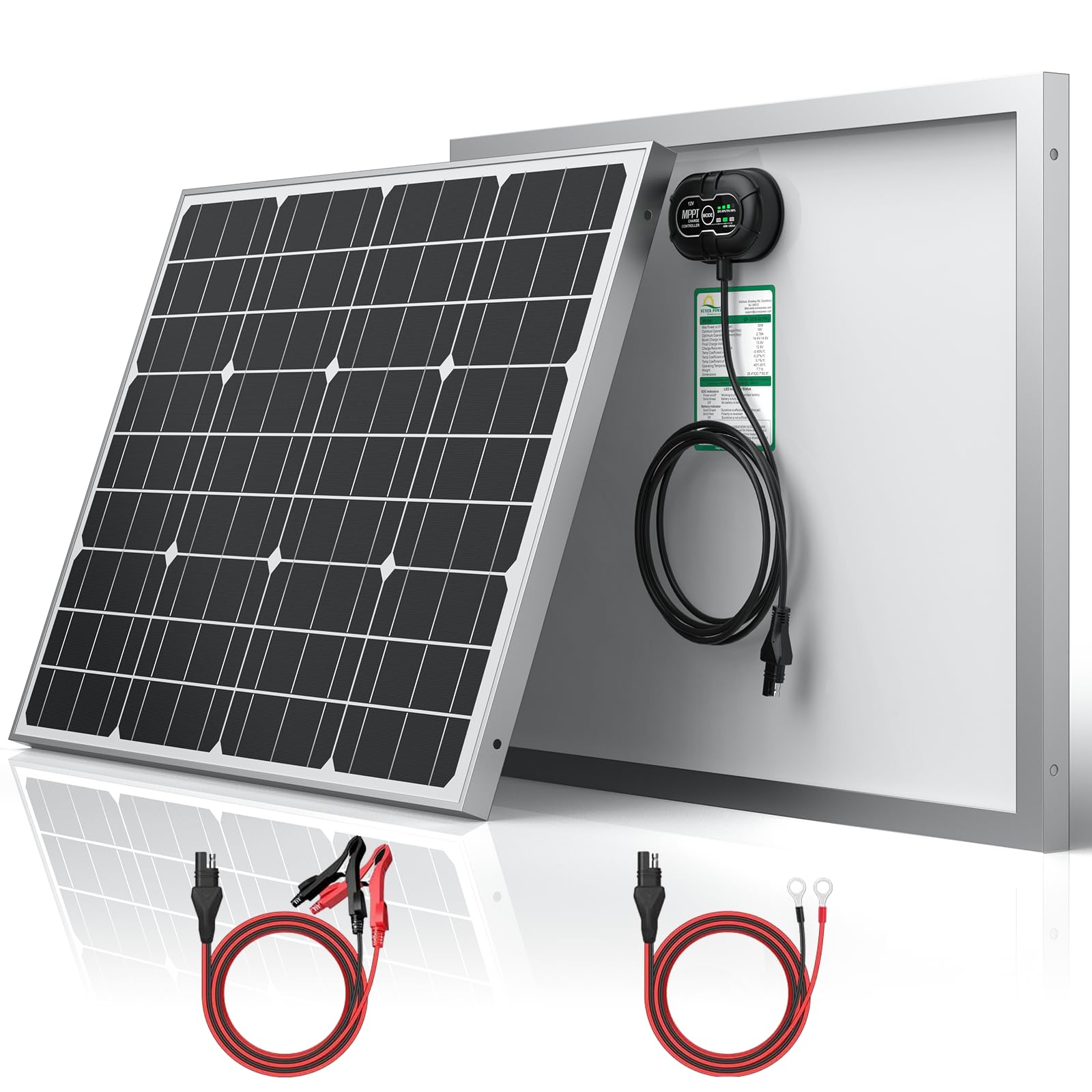 Photo 1 of SUNER POWER 12V 50W Solar Battery Charger Maintainer PRO, Built-in UltraSmart MPPT Charge Controller, Waterproof 50 Watt Solar Panel Charging Kit for 12Volt AGM, Deep Cycle, Lead-Acid, Lifepo4 Battery