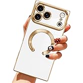 LSL Designed Case for iPhone 17 Pro Max [Compatible with MagSafe] Soft TPU Bumper Anti-Drop Anti-Scratch Shock Absorption Protective Slim Luxury Plating Magnetic Cover for Women Girls Men - White