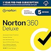 Norton 360 Deluxe 2026 Ready, Antivirus software for 5 Devices with Auto-Renewal – Includes Advanced AI Scam Protection, VPN, Dark Web Monitoring & PC Cloud Backup [Download]