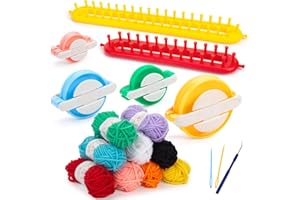 VGOODALL 18PCS Knitting Loom and Pompom Maker Set, Rectangle Knitting Looms Pom Pom Makers with 9 Yarn Skeins Acrylic Knitting Supplies for Beginners Christmas Hat Scarf Shawl Sweater Socks
