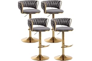 Canxkun Gold Bar Stools Set of 4, Counter Height Bar Stools with Low Back, Velvet Adjustable Height Barstools, 360° Swivel Bar Stools for Kitchen Island, Pub (Grey)