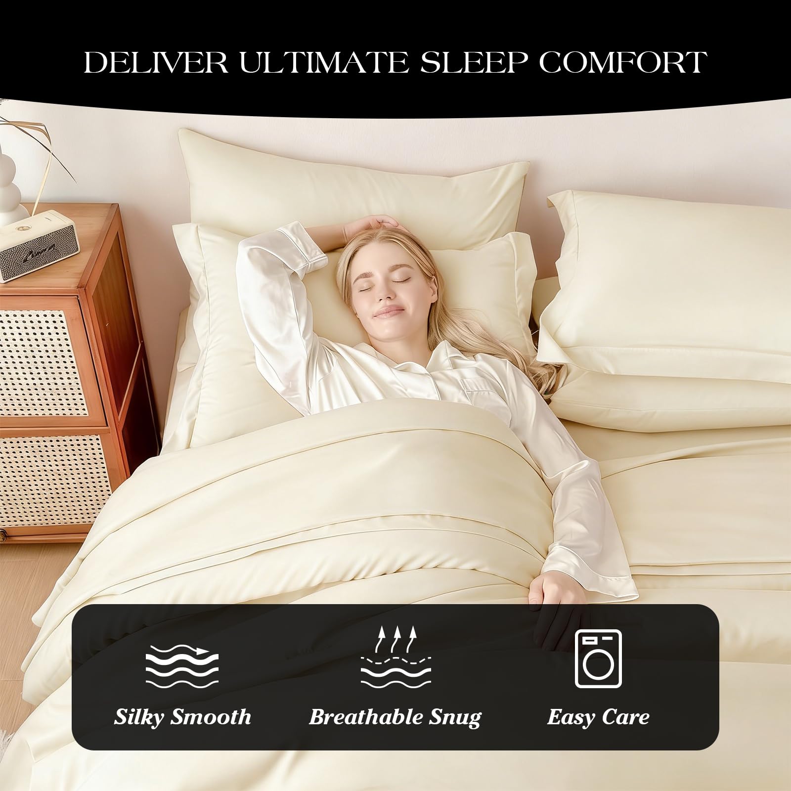 Condition photo showing New/Like New for fmliuy double brushed micorfiber queen comforter set cream - 7-piece bed in a bag, all-season soft b