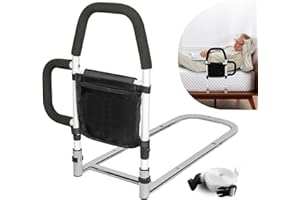 HEPO Bed Rails for Elderly Adults Safety with Storage Pocket, Assist Rail with Dual Grab Bars for Easily Getting in & Out of Bed, Bed Rail Fits King, Queen, Full, Twin Bed