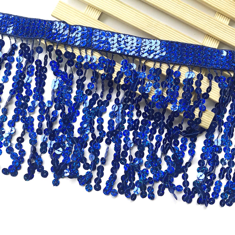 2 Yard 16 cm Sequin Fringe Tassel Fringe Trim Cut Fringe Decorative Ribbon Decorative Ribbon Dance Fringe Sewing Accessories for DIY Crafts Apparel Clothing, Costumes, Sewing, Decoration, Dark Blue
