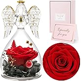 Sunia Valentines Day Rose Gifts for Women, Birthday Gifts for Mom Grandma, Forever Preserved Flower in Glass Angel Figurines Flowers for Delivery Prime, Mothers Day Real Roses for Her Wife