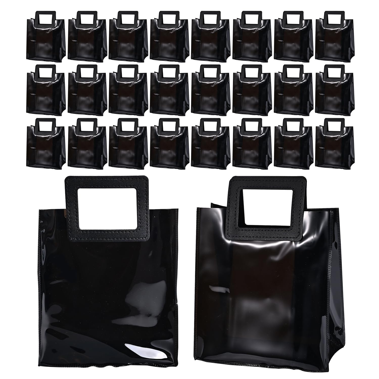 Photo 1 of TSAZZZ 24 Pcs Clear Gift Bags With Handles PVC Goodie Bags Small Gift Bag For Valentines Wedding Birthday Baby Shower Party Black (7.8"*7"*4")