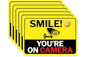 CLEVER SIGNS Smile You're On Camera Sign, Double-Sided 6 Pack 2.5"x3.5" Vinyl Decals for Video Surveillance Signs in/Outdoor, Laminated for UV & Water, Warning Signs, Security Signs, Camera Sign