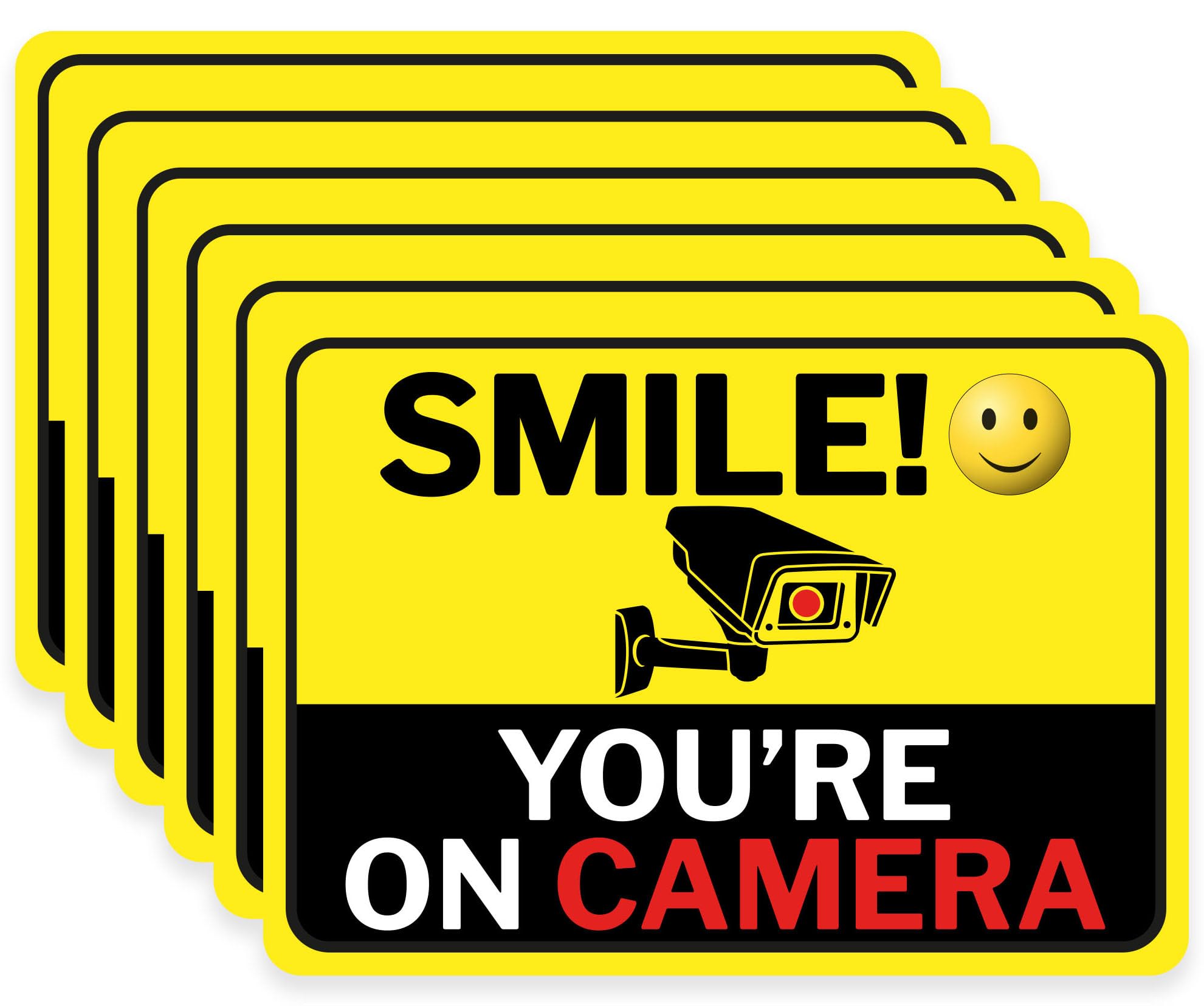 CLEVER SIGNS Double-Sided 6 Pack 2.5"x3.5" Reflective Yellow Vinyl Decals for Video Surveillance Signs, Indoor/Outdoor, UV & Water Resistant