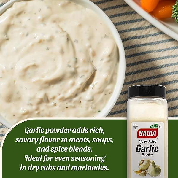 BADIA GARLIC POWDER, 16 OZ – PREMIUM GARLIC POWDER FOR COOKING, SEASONING & SPICE BLENDS, FRESHLY GROUND AND FLAVORFUL
