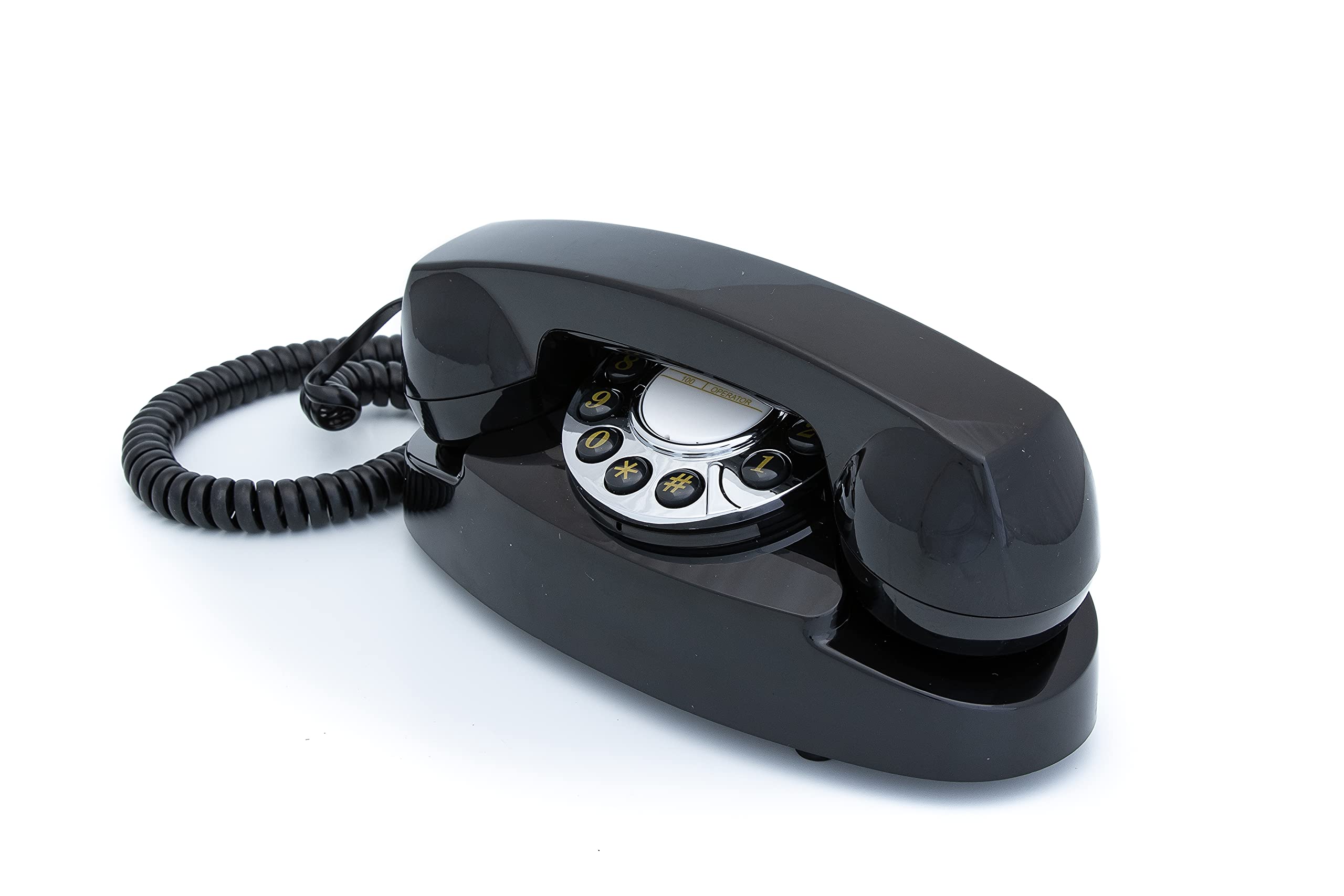 GPO Audrey 1950 Style Traditional Push Button Landline Telephone, Analogue Telephone with Rubber Feet, Tone Dialing, Ringer On/Off for Home, Hotels- Black