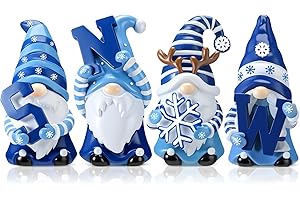 ShinyRelief 4 Pcs Winter Figurines Resin Gnome Tabletop Snowflake Antlers Sculpture Decoration Winter Blue White Centerpiece for Dining Room Home Party Supplies Gifts Decor