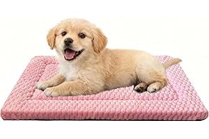 POBOPOBO Dog Bed Crate Mat, Soft Durable Washable Anti-Slip Kennel Pad for Dogs & Cats, Reversible (Pink, S(24"*18"*1.5"))