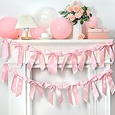 Qyeahkj 2PCS Valentines Day Pink Bow Garland Banner Bow Party Decorations Pink Bowknot Hanging Garland Banner Bachelorette Birthday Party Supplies for Wedding Bridal Shower Baby Shower Favors