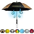 Breeze Life Original Mister Breeze, Sun Umbrella with Fan and Mister, Umbrella Mister with Built-in Fan for Festivals, Beach and More. (Black & Gold)