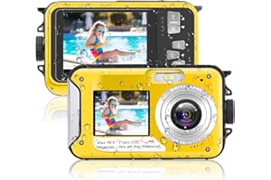 SPUNALP 4K Underwater Camera 11FT Waterproof Camera Autofocus 48MP Selfie Dual Screen Waterproof Digital Camera 16X Underwater Camera for Snorkeling with 32GB Card, Yellow