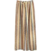 GORGLITTER Women's Crochet Pants Striped Low Rise Wide Leg Pants Colorful Boho Baggy Trousers Festival Outfits