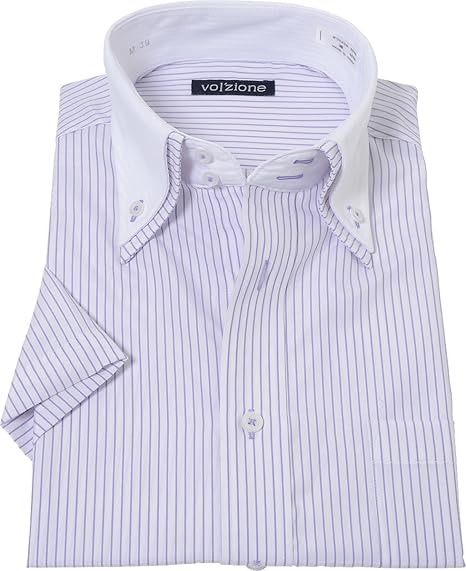 Amazon クレリック ボタンダウン ワイシャツ 半袖 ビジネス スリム 紫 パープル ストライプ メンズ S M L Ll 3l シャツ 通販