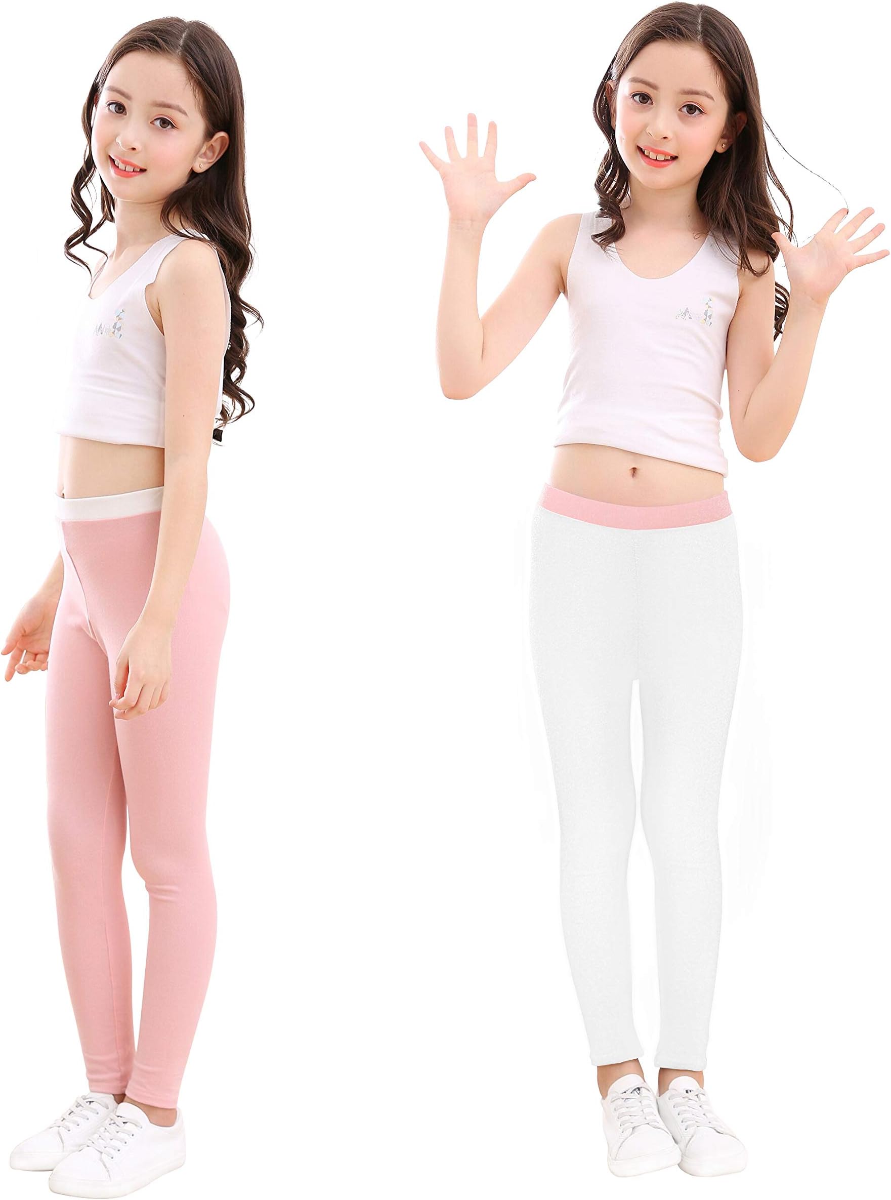 slaixiu Cotton Ankle Length Girls Leggings Stretchy Kids Pants 3-12y
